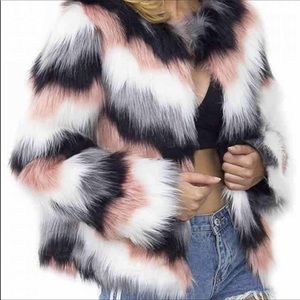 SOLD Long Sleeve Faux Fur Jacket with multi colors Lrg